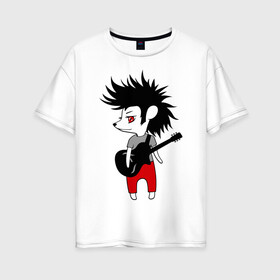 Женская футболка хлопок Oversize с принтом Ежик рок музыкант , 100% хлопок | свободный крой, круглый ворот, спущенный рукав, длина до линии бедер
 | гитара