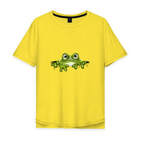 Мужская футболка хлопок Oversize с принтом Жаба , 100% хлопок | свободный крой, круглый ворот, “спинка” длиннее передней части | Тематика изображения на принте: жаба | лягушка | няшка | позитив и смайлы | прикольные картинки