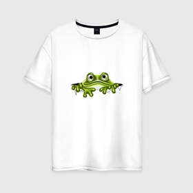Женская футболка хлопок Oversize с принтом Жаба , 100% хлопок | свободный крой, круглый ворот, спущенный рукав, длина до линии бедер
 | жаба | лягушка | няшка | позитив и смайлы | прикольные картинки