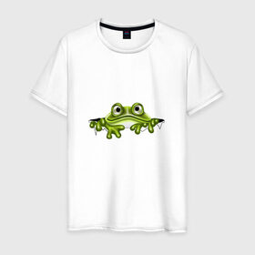 Мужская футболка хлопок с принтом Жаба , 100% хлопок | прямой крой, круглый вырез горловины, длина до линии бедер, слегка спущенное плечо. | Тематика изображения на принте: жаба | лягушка | няшка | позитив и смайлы | прикольные картинки