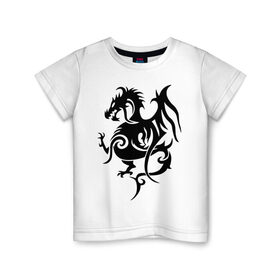 Детская футболка хлопок с принтом Геральдический дракон , 100% хлопок | круглый вырез горловины, полуприлегающий силуэт, длина до линии бедер | геральдический дракон | дракон | трайблы | узоры