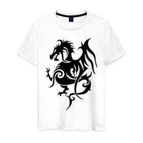 Мужская футболка хлопок с принтом Геральдический дракон , 100% хлопок | прямой крой, круглый вырез горловины, длина до линии бедер, слегка спущенное плечо. | геральдический дракон | дракон | трайблы | узоры