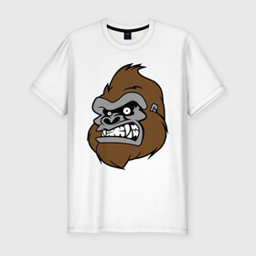 Мужская футболка премиум с принтом Злая горилла , 92% хлопок, 8% лайкра | приталенный силуэт, круглый вырез ворота, длина до линии бедра, короткий рукав | Тематика изображения на принте: голова животного | горилла | злая горилла | зубы | обезьяна | прикольные картинки | рисунки