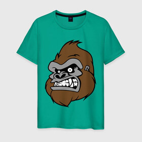 Мужская футболка хлопок с принтом Злая горилла , 100% хлопок | прямой крой, круглый вырез горловины, длина до линии бедер, слегка спущенное плечо. | Тематика изображения на принте: голова животного | горилла | злая горилла | зубы | обезьяна | прикольные картинки | рисунки