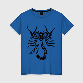 Женская футболка хлопок с принтом Scorpio , 100% хлопок | прямой крой, круглый вырез горловины, длина до линии бедер, слегка спущенное плечо | скорпион