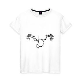 Женская футболка хлопок с принтом Тату скелет дракона , 100% хлопок | прямой крой, круглый вырез горловины, длина до линии бедер, слегка спущенное плечо | крылья | скелет
