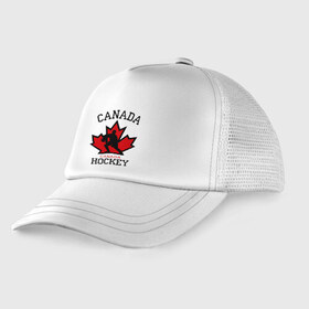 Детская кепка тракер с принтом Канада хоккей (Canada Hockey) , Козырек - 100% хлопок. Кепка - 100% полиэстер, Задняя часть - сетка | универсальный размер, пластиковая застёжка | canada hockey | канада хоккей | лед | спорт | хоккей | шайба