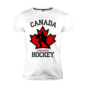 Мужская футболка премиум с принтом Канада хоккей (Canada Hockey) , 92% хлопок, 8% лайкра | приталенный силуэт, круглый вырез ворота, длина до линии бедра, короткий рукав | canada hockey | канада хоккей | лед | спорт | хоккей | шайба
