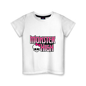 Детская футболка хлопок с принтом Monster High logo , 100% хлопок | круглый вырез горловины, полуприлегающий силуэт, длина до линии бедер | monster high | кукла монстр | куклы | монстры | школа монстров