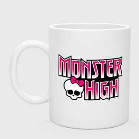 Кружка с принтом Monster High logo , керамика | объем — 330 мл, диаметр — 80 мм. Принт наносится на бока кружки, можно сделать два разных изображения | Тематика изображения на принте: monster high | кукла монстр | куклы | монстры | школа монстров