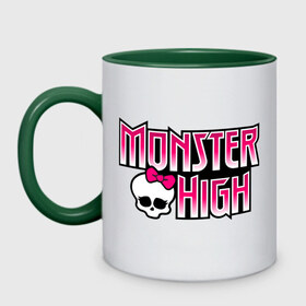 Кружка двухцветная с принтом Monster High logo , керамика | объем — 330 мл, диаметр — 80 мм. Цветная ручка и кайма сверху, в некоторых цветах — вся внутренняя часть | monster high | кукла монстр | куклы | монстры | школа монстров