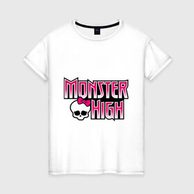 Женская футболка хлопок с принтом Monster High logo , 100% хлопок | прямой крой, круглый вырез горловины, длина до линии бедер, слегка спущенное плечо | monster high | кукла монстр | куклы | монстры | школа монстров