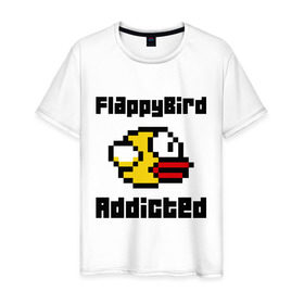 Мужская футболка хлопок с принтом FlappyBird addicted , 100% хлопок | прямой крой, круглый вырез горловины, длина до линии бедер, слегка спущенное плечо. | flappy bird | fun | tap | игры | птичка
