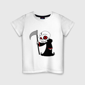 Детская футболка хлопок с принтом Смерть с косой , 100% хлопок | круглый вырез горловины, полуприлегающий силуэт, длина до линии бедер | дьяволы | монстры | привидения | прикольные картинки