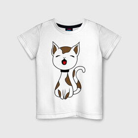 Детская футболка хлопок с принтом Кошечка мяукает , 100% хлопок | круглый вырез горловины, полуприлегающий силуэт, длина до линии бедер | 