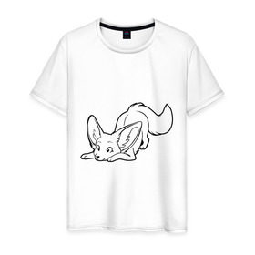 Мужская футболка хлопок с принтом Белая лисичка , 100% хлопок | прямой крой, круглый вырез горловины, длина до линии бедер, слегка спущенное плечо. | белая лисичка | животное | лис | лисёнок | лисица | хитрый лис