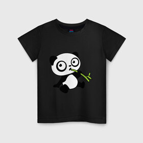 Детская футболка хлопок с принтом Пандочка кушает бамбук , 100% хлопок | круглый вырез горловины, полуприлегающий силуэт, длина до линии бедер | панда