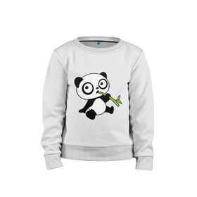 Детский свитшот хлопок с принтом Пандочка кушает бамбук , 100% хлопок | круглый вырез горловины, эластичные манжеты, пояс и воротник | панда