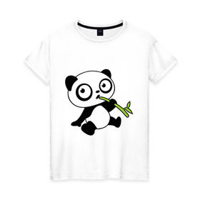 Женская футболка хлопок с принтом Пандочка кушает бамбук , 100% хлопок | прямой крой, круглый вырез горловины, длина до линии бедер, слегка спущенное плечо | панда