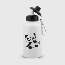 Бутылка спортивная с принтом Пандочка кушает бамбук , металл | емкость — 500 мл, в комплекте две пластиковые крышки и карабин для крепления | панда