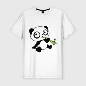 Мужская футболка премиум с принтом Пандочка кушает бамбук , 92% хлопок, 8% лайкра | приталенный силуэт, круглый вырез ворота, длина до линии бедра, короткий рукав | Тематика изображения на принте: панда