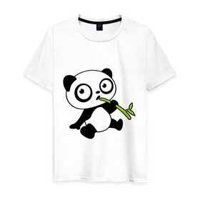 Мужская футболка хлопок с принтом Пандочка кушает бамбук , 100% хлопок | прямой крой, круглый вырез горловины, длина до линии бедер, слегка спущенное плечо. | панда