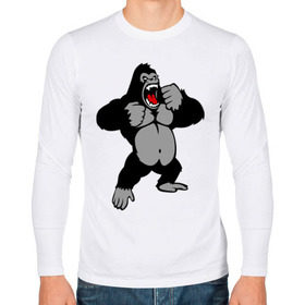 Мужской лонгслив хлопок с принтом Злая горилла , 100% хлопок |  | Тематика изображения на принте: горилла | животные | злая горилла | обезьяна