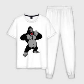 Мужская пижама хлопок с принтом Злая горилла , 100% хлопок | брюки и футболка прямого кроя, без карманов, на брюках мягкая резинка на поясе и по низу штанин
 | Тематика изображения на принте: горилла | животные | злая горилла | обезьяна