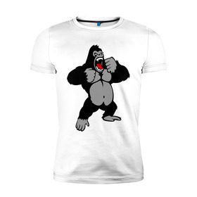 Мужская футболка премиум с принтом Злая горилла , 92% хлопок, 8% лайкра | приталенный силуэт, круглый вырез ворота, длина до линии бедра, короткий рукав | Тематика изображения на принте: горилла | животные | злая горилла | обезьяна
