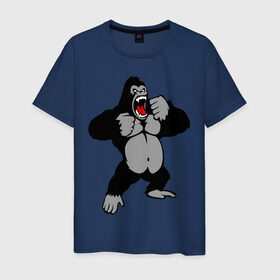 Мужская футболка хлопок с принтом Злая горилла , 100% хлопок | прямой крой, круглый вырез горловины, длина до линии бедер, слегка спущенное плечо. | Тематика изображения на принте: горилла | животные | злая горилла | обезьяна