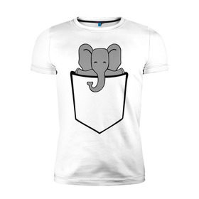 Мужская футболка премиум с принтом Слон в кармашке , 92% хлопок, 8% лайкра | приталенный силуэт, круглый вырез ворота, длина до линии бедра, короткий рукав | слон