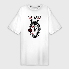 Платье-футболка хлопок с принтом Модный дизайн   Настоящая Волчица ,  |  | волк | волки | модный дизайн | настоящая волчица | прикольные картинки | роза | серый | цветы