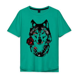 Мужская футболка хлопок Oversize с принтом Модный дизайн - Волк и Роза , 100% хлопок | свободный крой, круглый ворот, “спинка” длиннее передней части | Тематика изображения на принте: волки | модный дизайн   волк и роза | прикольные картинки | роза | цветы