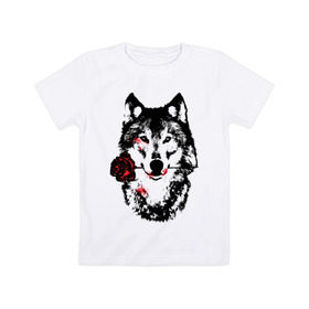 Детская футболка хлопок с принтом Модный дизайн - Волк и Роза , 100% хлопок | круглый вырез горловины, полуприлегающий силуэт, длина до линии бедер | волки | модный дизайн   волк и роза | прикольные картинки | роза | цветы