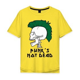 Мужская футболка хлопок Oversize с принтом Punk’s Not Dead (Панки не умирают) , 100% хлопок | свободный крой, круглый ворот, “спинка” длиннее передней части | Тематика изображения на принте: punk’s not dead | rok | ирокез | кости | музыка | панки | панки не умирают | рок | череп