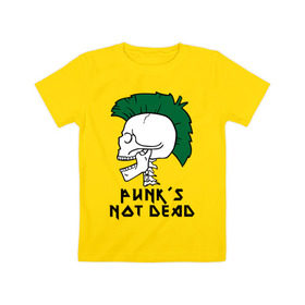 Детская футболка хлопок с принтом Punk’s Not Dead (Панки не умирают) , 100% хлопок | круглый вырез горловины, полуприлегающий силуэт, длина до линии бедер | punk’s not dead | rok | ирокез | кости | музыка | панки | панки не умирают | рок | череп