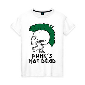Женская футболка хлопок с принтом Punk’s Not Dead (Панки не умирают) , 100% хлопок | прямой крой, круглый вырез горловины, длина до линии бедер, слегка спущенное плечо | punk’s not dead | rok | ирокез | кости | музыка | панки | панки не умирают | рок | череп