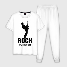 Мужская пижама хлопок с принтом Rock forever , 100% хлопок | брюки и футболка прямого кроя, без карманов, на брюках мягкая резинка на поясе и по низу штанин
 | media	 rock forever | music | rock | музыка | музыкальные | рок