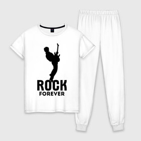 Женская пижама хлопок с принтом Rock forever , 100% хлопок | брюки и футболка прямого кроя, без карманов, на брюках мягкая резинка на поясе и по низу штанин | media	 rock forever | music | rock | музыка | музыкальные | рок