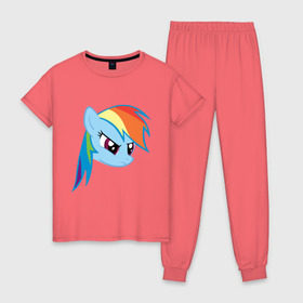 Женская пижама хлопок с принтом Rainbow Dash , 100% хлопок | брюки и футболка прямого кроя, без карманов, на брюках мягкая резинка на поясе и по низу штанин | my little pony | rainbow dash | дружба   это чудо | мультфильм | пони | поняши | поняшки | радуга дэш