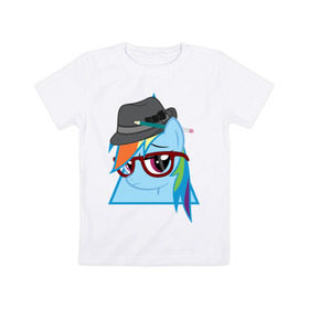 Детская футболка хлопок с принтом Rainbow Dash hipster , 100% хлопок | круглый вырез горловины, полуприлегающий силуэт, длина до линии бедер | Тематика изображения на принте: hipster | my little pony | rainbow dash | swag | дружба   это чудо | мультфильм | пони | поняши | поняшки | радуга дэш | сваг | свэг