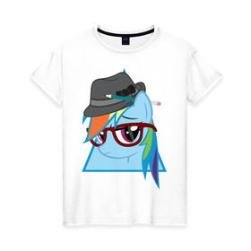 Женская футболка хлопок с принтом Rainbow Dash hipster , 100% хлопок | прямой крой, круглый вырез горловины, длина до линии бедер, слегка спущенное плечо | hipster | my little pony | rainbow dash | swag | дружба   это чудо | мультфильм | пони | поняши | поняшки | радуга дэш | сваг | свэг