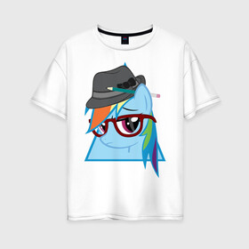 Женская футболка хлопок Oversize с принтом Rainbow Dash hipster , 100% хлопок | свободный крой, круглый ворот, спущенный рукав, длина до линии бедер
 | hipster | my little pony | rainbow dash | swag | дружба   это чудо | мультфильм | пони | поняши | поняшки | радуга дэш | сваг | свэг