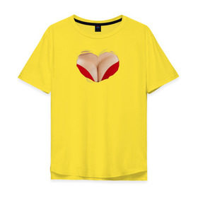 Мужская футболка хлопок Oversize с принтом Бюст - сердечко , 100% хлопок | свободный крой, круглый ворот, “спинка” длиннее передней части | Тематика изображения на принте: body | heart | woman body | голое тело | женское тело | подарок жене | тело
