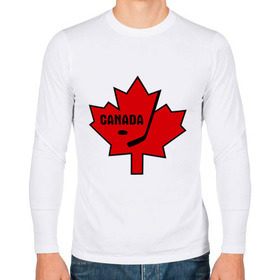 Мужской лонгслив хлопок с принтом Canada hockey (Канадский хоккей) , 100% хлопок |  | Тематика изображения на принте: canada hockey | калиновый лист | канадский хоккей | спорт | хоккей
