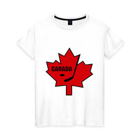 Женская футболка хлопок с принтом Canada hockey (Канадский хоккей) , 100% хлопок | прямой крой, круглый вырез горловины, длина до линии бедер, слегка спущенное плечо | canada hockey | калиновый лист | канадский хоккей | спорт | хоккей