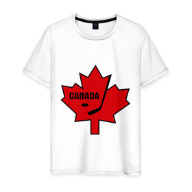 Мужская футболка хлопок с принтом Canada hockey (Канадский хоккей) , 100% хлопок | прямой крой, круглый вырез горловины, длина до линии бедер, слегка спущенное плечо. | Тематика изображения на принте: canada hockey | калиновый лист | канадский хоккей | спорт | хоккей