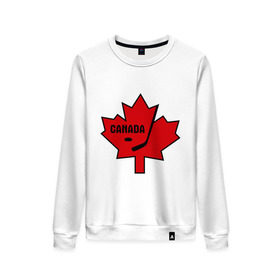 Женский свитшот хлопок с принтом Canada hockey (Канадский хоккей) , 100% хлопок | прямой крой, круглый вырез, на манжетах и по низу широкая трикотажная резинка  | canada hockey | калиновый лист | канадский хоккей | спорт | хоккей