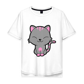 Мужская футболка хлопок Oversize с принтом Довольный кот , 100% хлопок | свободный крой, круглый ворот, “спинка” длиннее передней части | довольный кот | киска | кот | котёнок | котик | коты и кошки | коты мемы | кошки | мурка | серый кот