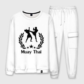 Мужской костюм хлопок с принтом Muay Thai (Тайский бокс) , 100% хлопок | на свитшоте круглая горловина, мягкая резинка по низу. Брюки заужены к низу, на них два вида карманов: два “обычных” по бокам и два объемных, с клапанами, расположенные ниже линии бедра. Брюки с мягкой трикотажной резинкой на поясе и по низу штанин. В поясе для дополнительного комфорта — широкие завязки | muay thai | бокс | спорт | тайский бокс